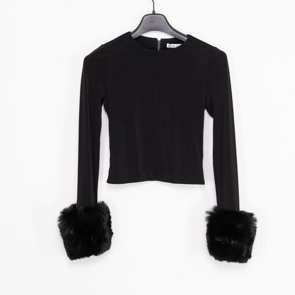Alice + Olivia Women Delaina Faux Fur Crop Top Black Size XS - Picture 3 of 9